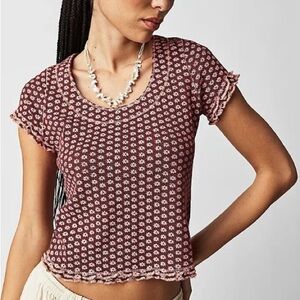Free People Garner Tee Floral Ruffle Trim Top NWT